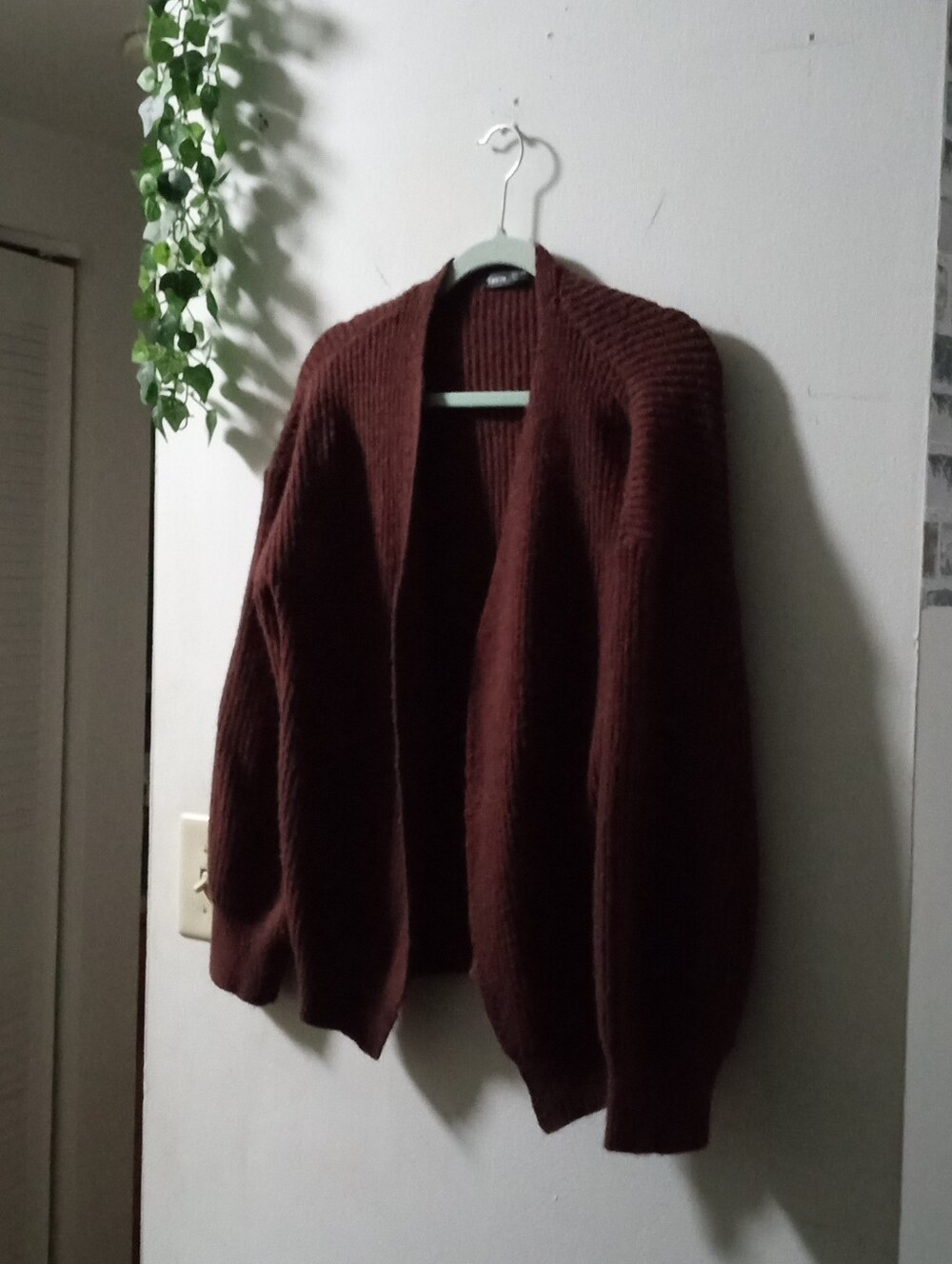 SHEIN Open-Front Ribbed Cardigan Sweater in Dark Brown